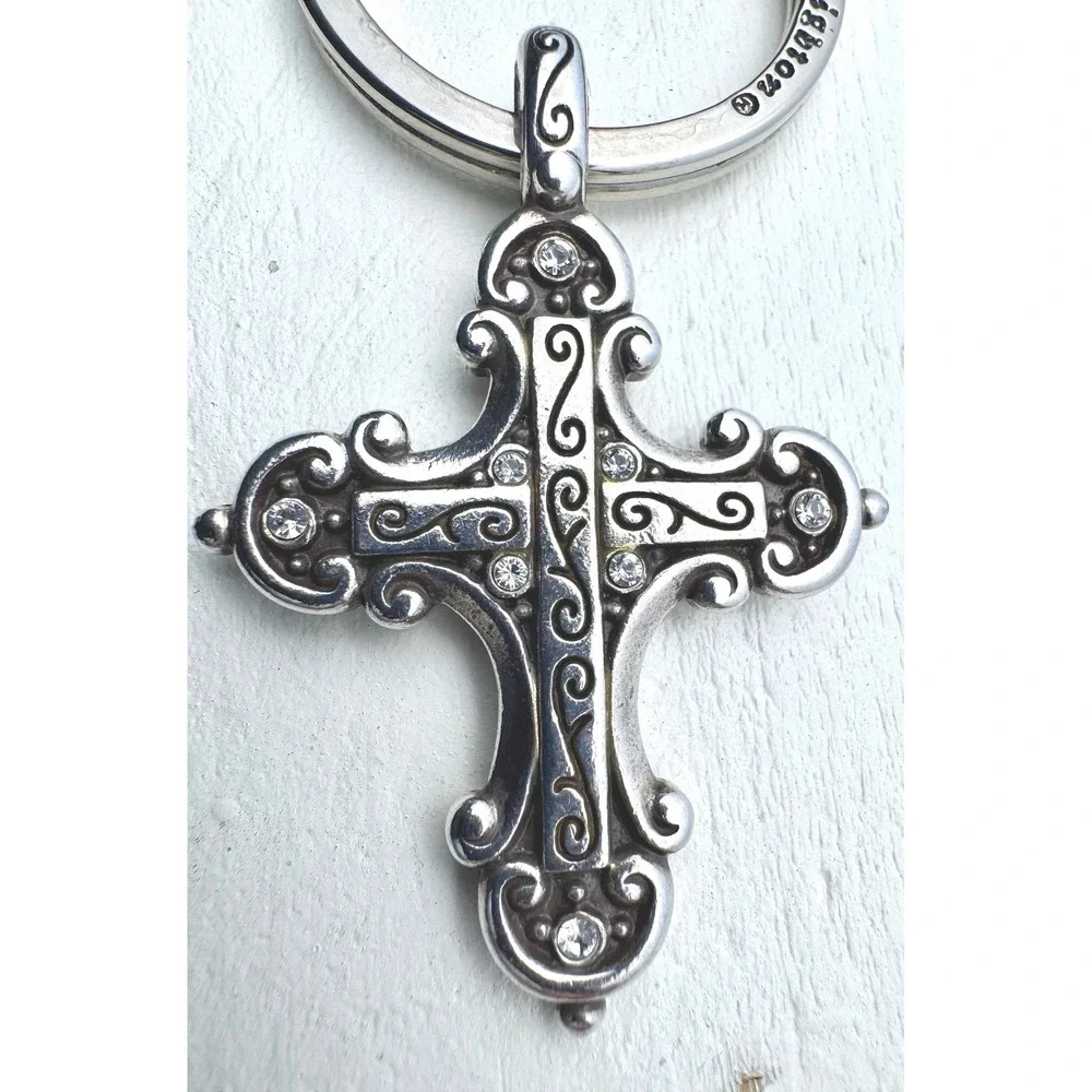 Brighton Silver Tone Divinity Cross Key Fob Ornate Scrollwork Keychain Charm